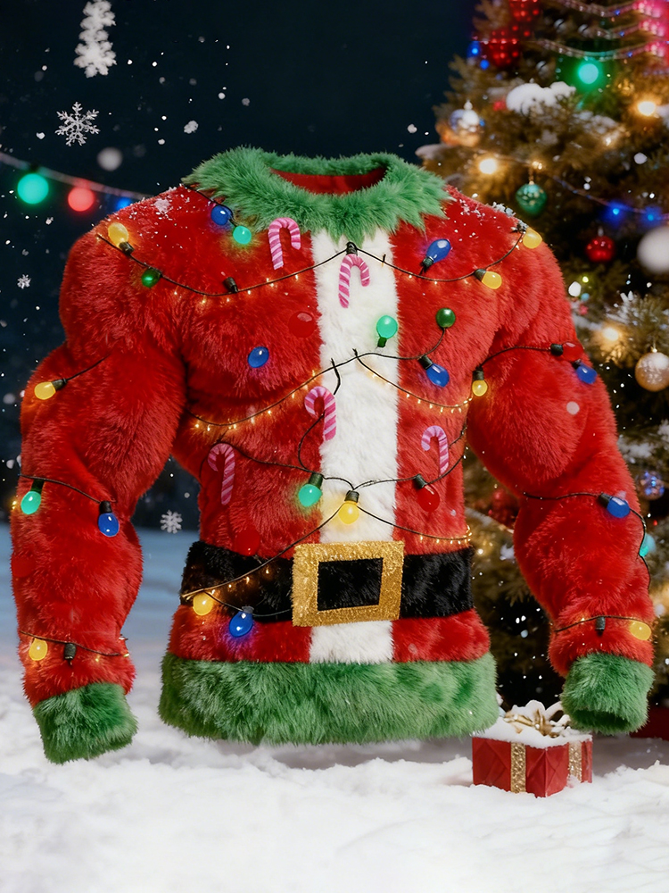 Men's Santa Claus And Fairy Light Cosplay Plush Sweatshirt