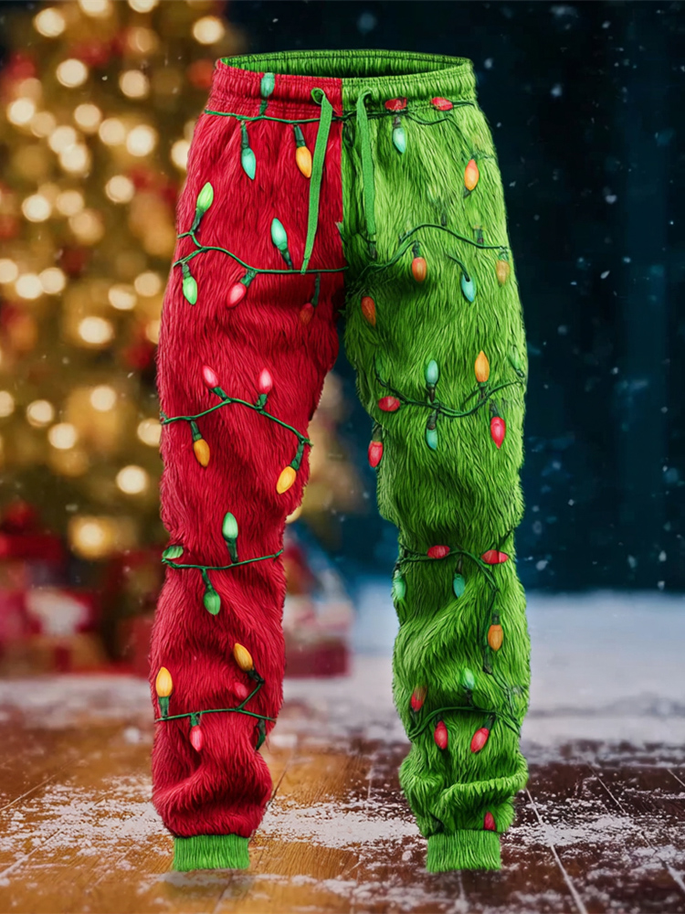 Christmas Lights Pattern Men's Flannel Pants
