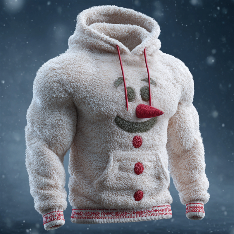 Men's Christmas Snowman Inspired Cozy Plush Hoodie