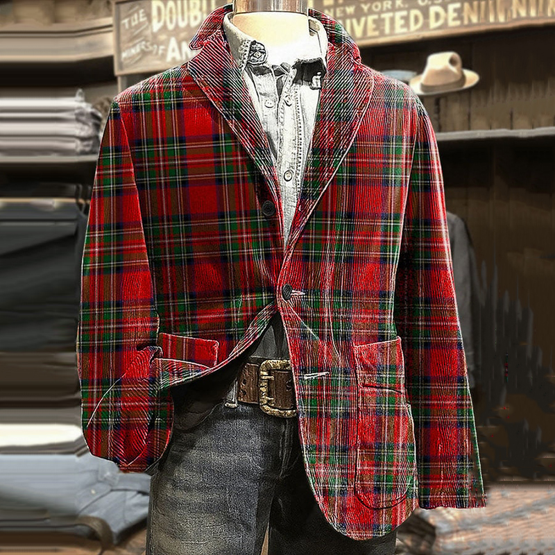 Men's Christmas Plaid Art Design Print Blazer