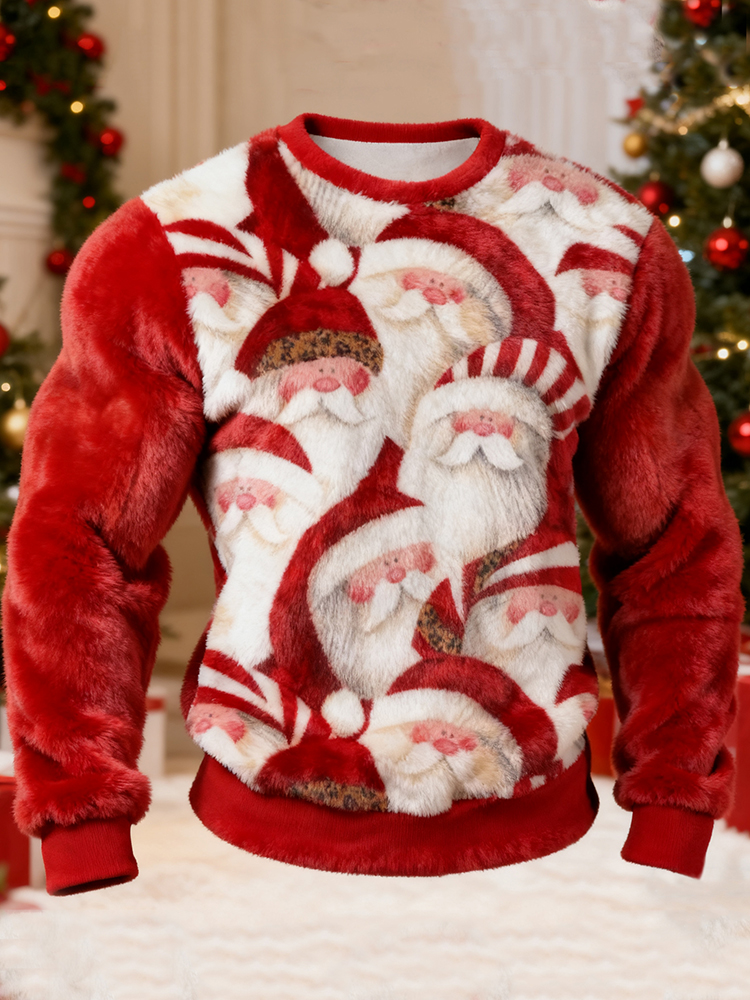 Men's Christmas Santa Claus Pattern Flannel Sweatshirt