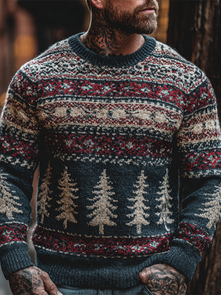 Retro Christmas Tree Stripe Design Men's Icelandic Sweater