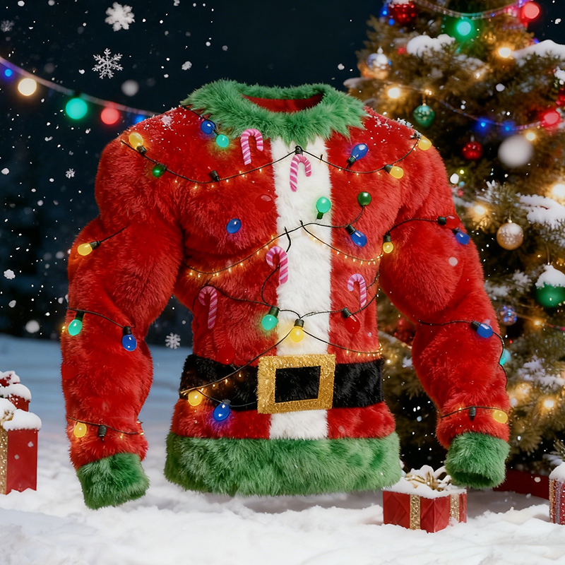 Men's Santa Claus And Fairy Light Cosplay Plush Sweatshirt