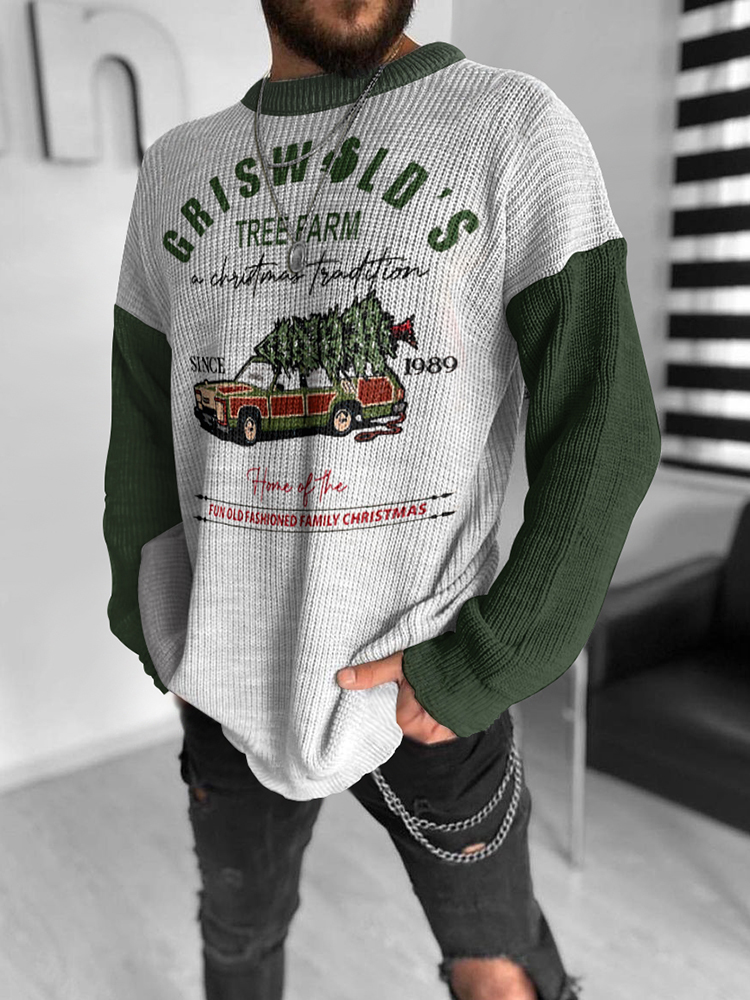 Color Block Christmas Tree Farm Knit Sweatshirt Sweater