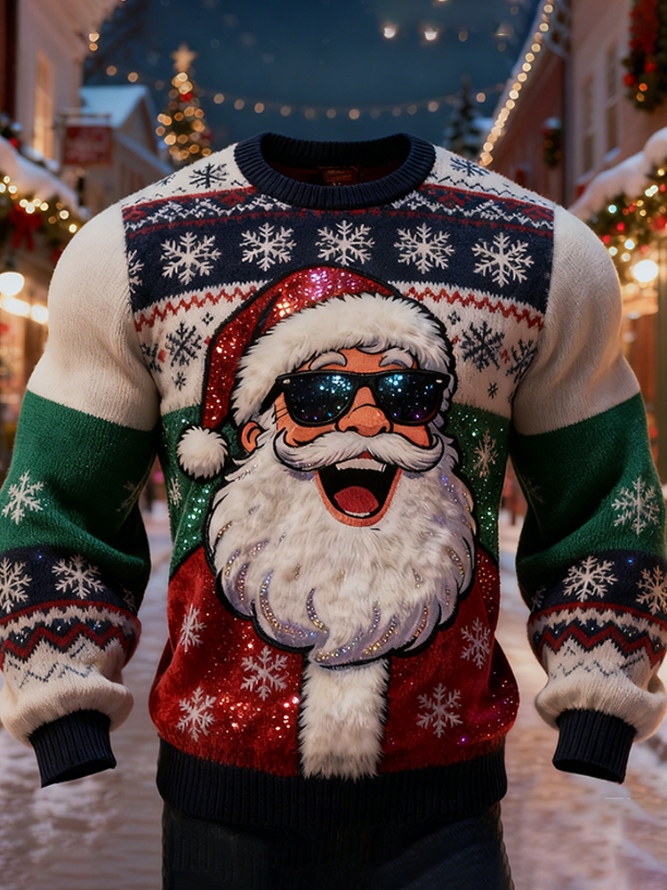 Laughter Santa Pattern Flannel Crew Neck Sweatshirt