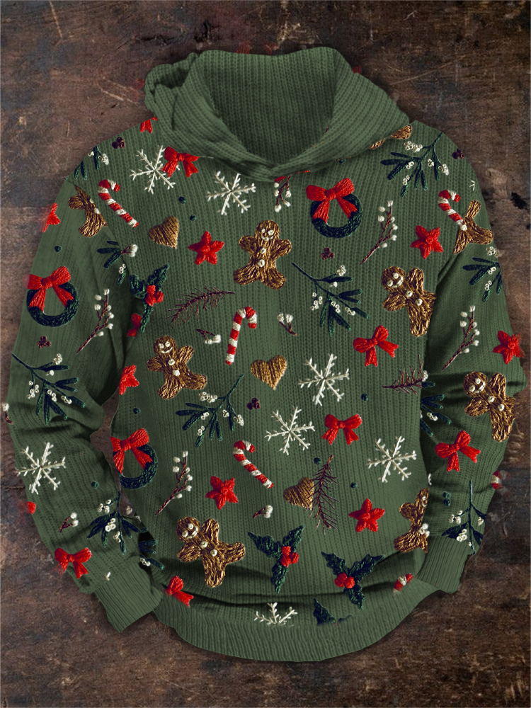 Christmas Element Embroidery Men's Hooded Sweatshirt