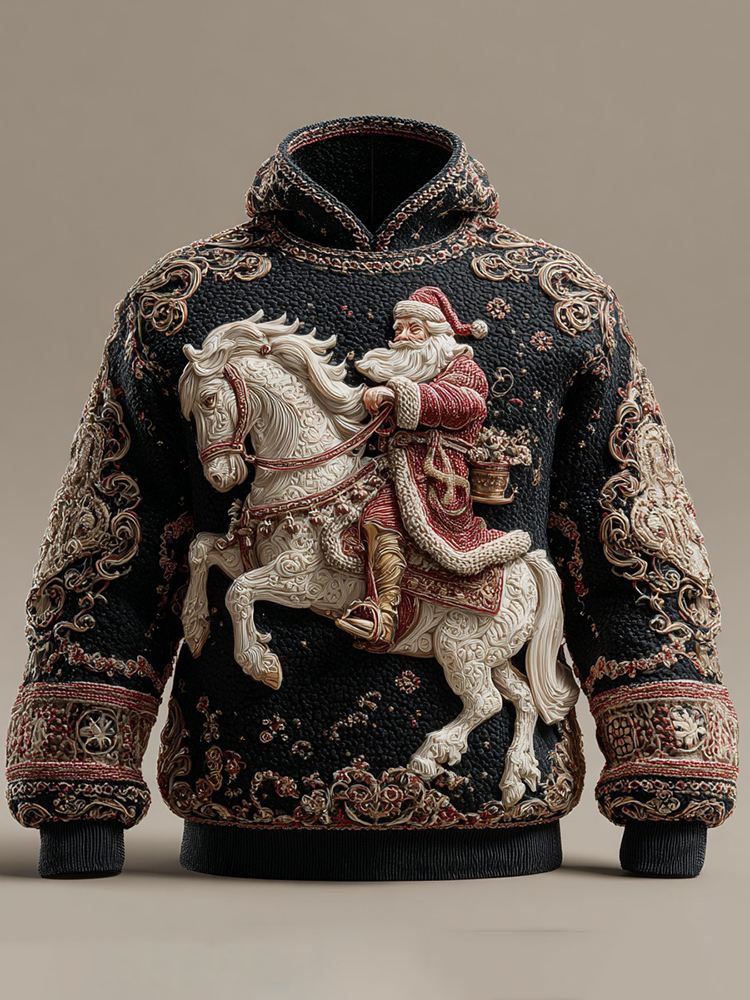 Christmas Santa Claus And White Horse Art Hoodie