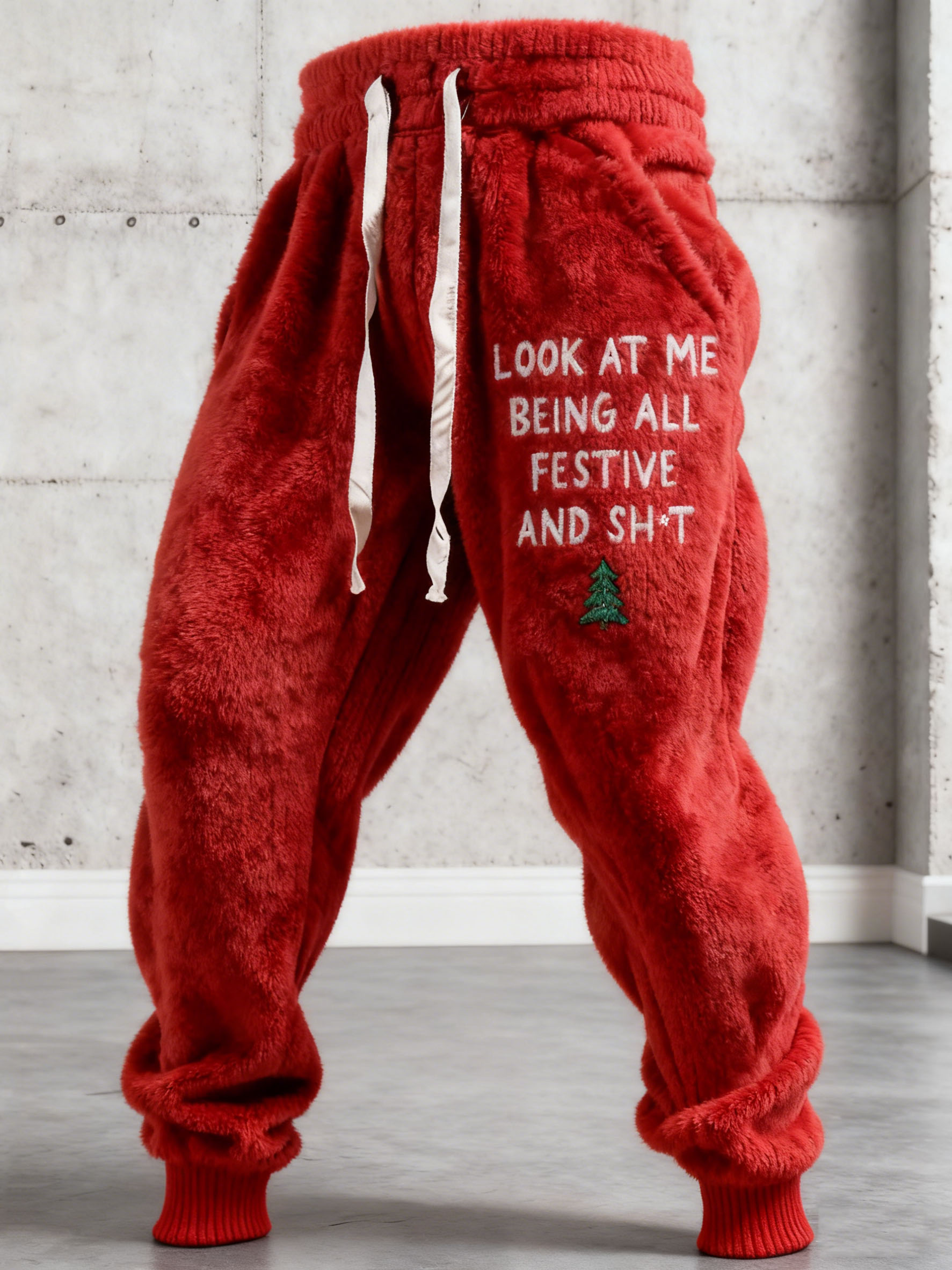 Men's Funny Slogan Plush Casual Pants