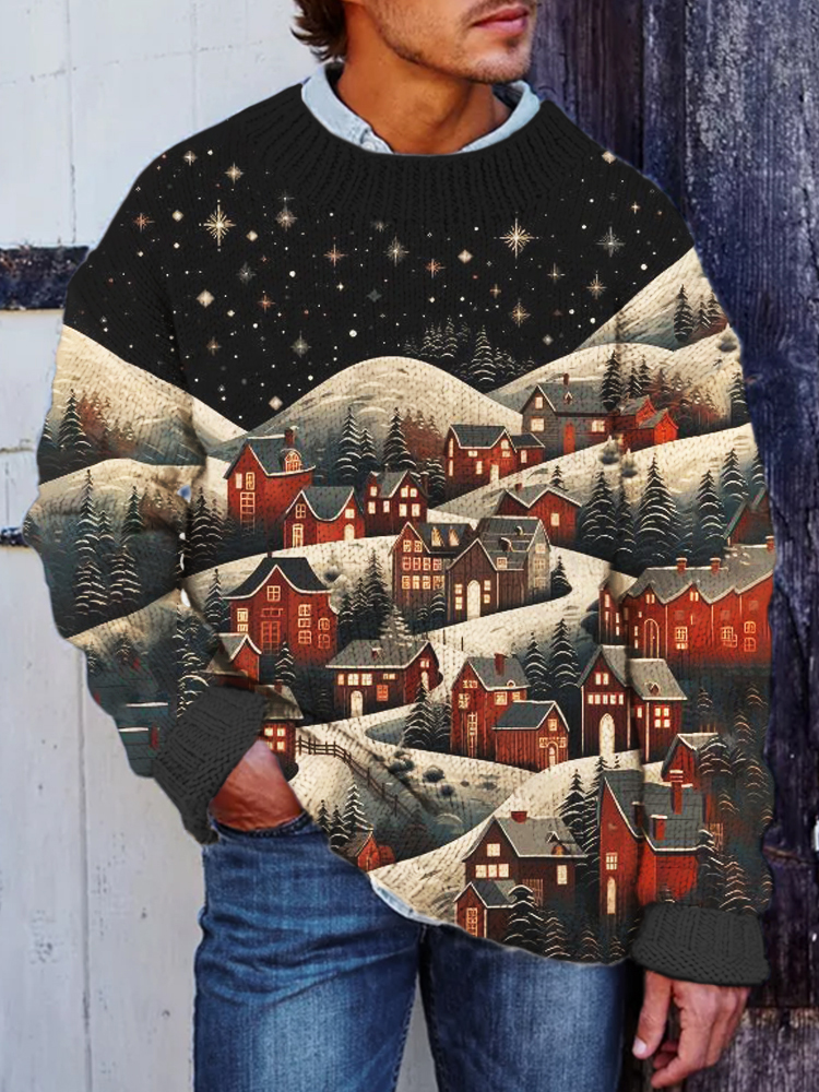 Christmas Scene Men's Crew Neck Sweaters
