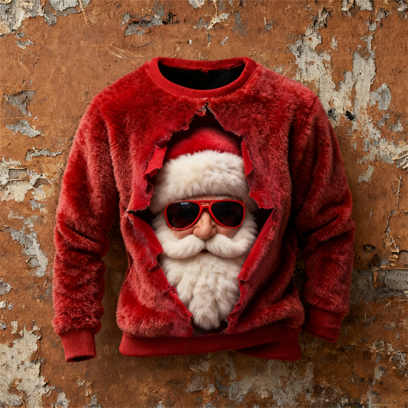 Men's Funny Santa Claus Breakout Cozy Plush Sweatshirt