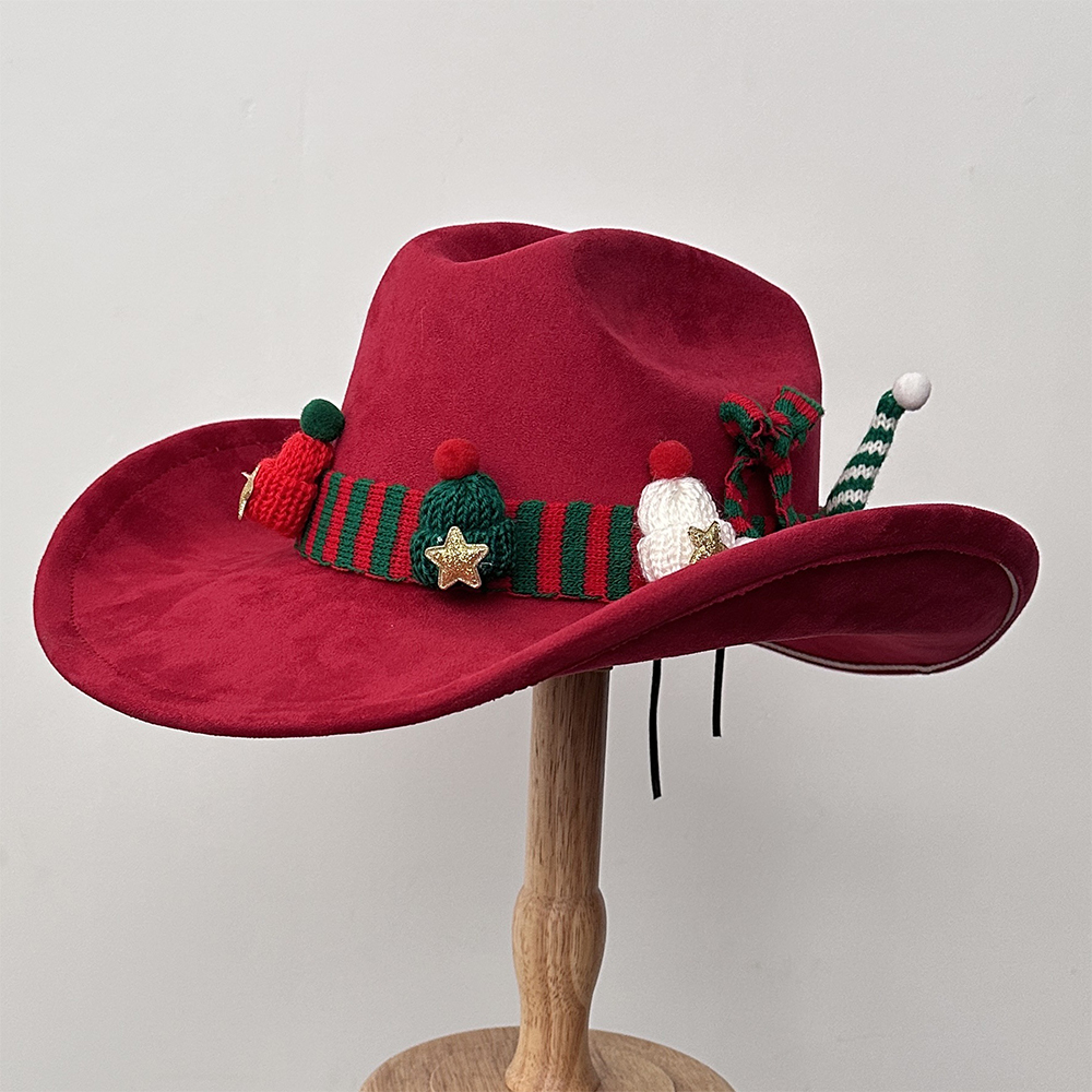 Vintage Christmas Inspired Crochet Decorated Cowboy Hat
