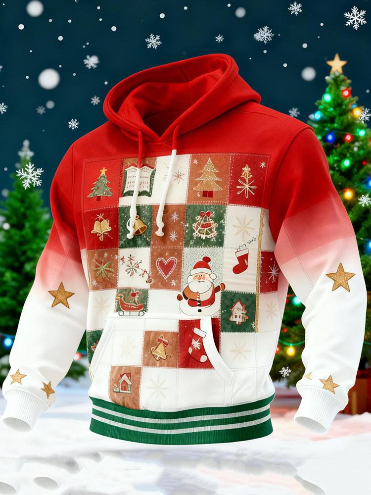 Men's Christmas Patchwork Print Casual Hoodie