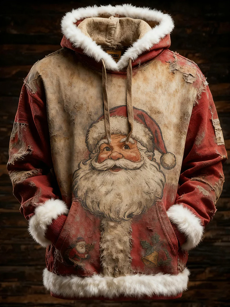 Men's Retro Christmas Santa Claus Printed Hoodie
