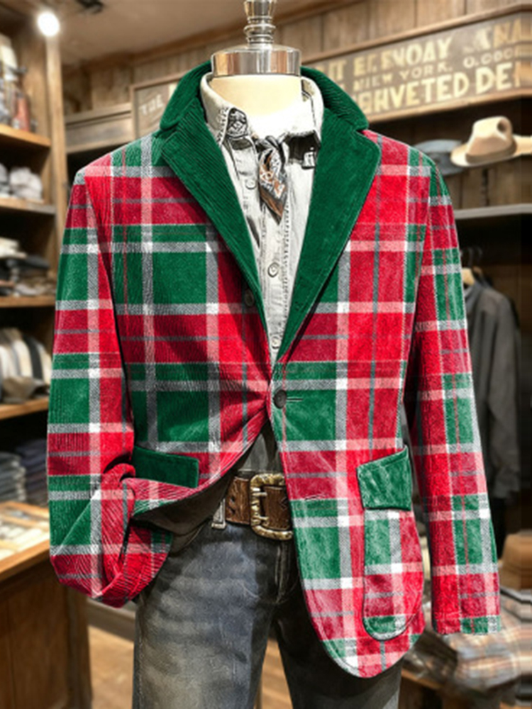 Men's Retro Christmas Plaid Casual Blazer