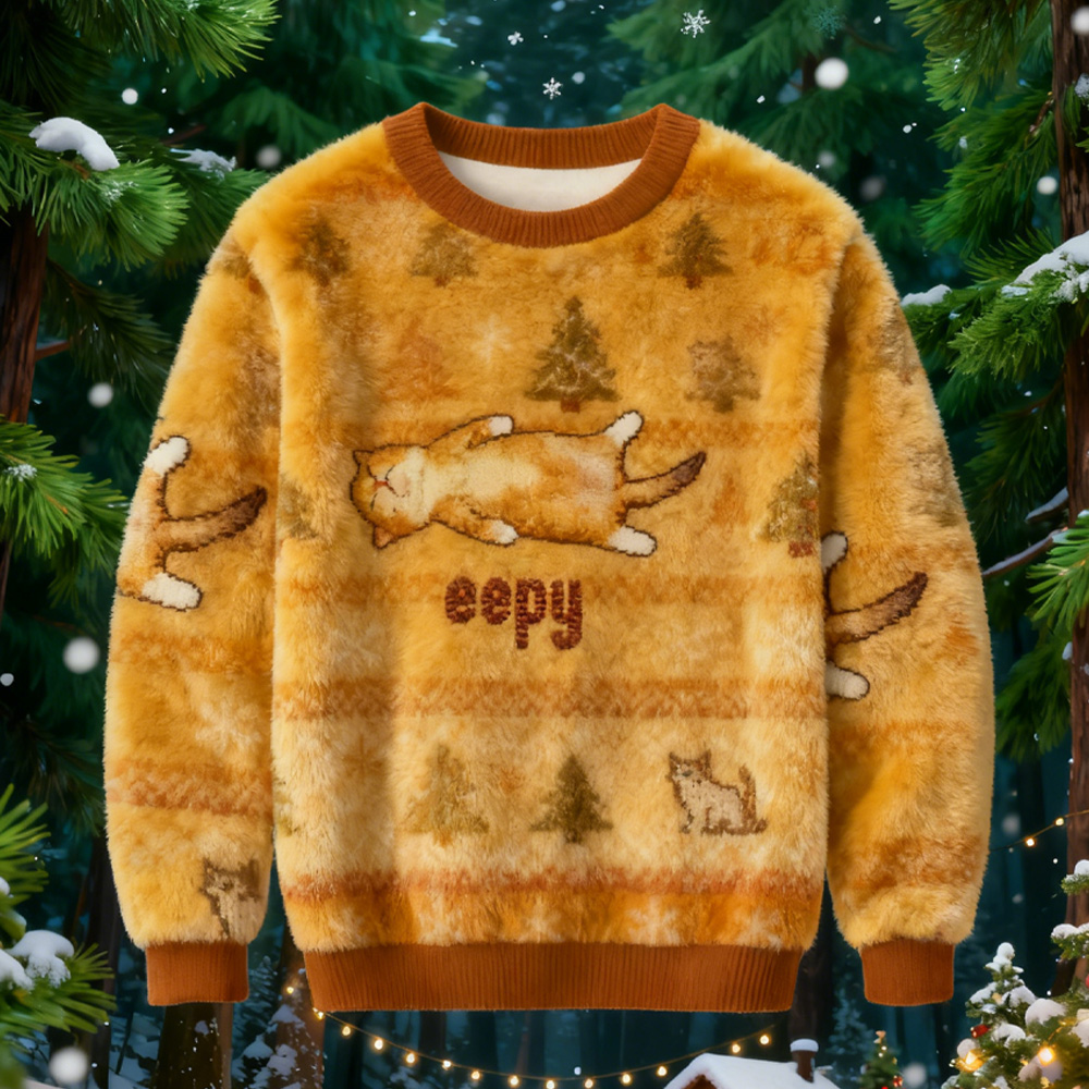 Silly Sleepy Cat Meme Christmas Ugly Sweatshirt