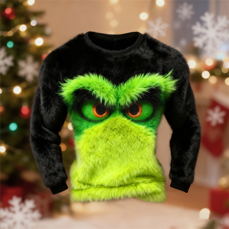 Men's Christmas Monster Contrast Color Cozy Plush Sweatshirt