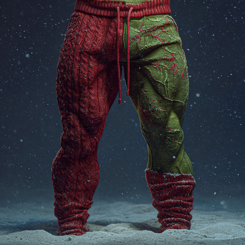 Muscle Man Christmas Colorblock Knitted Sweatpants