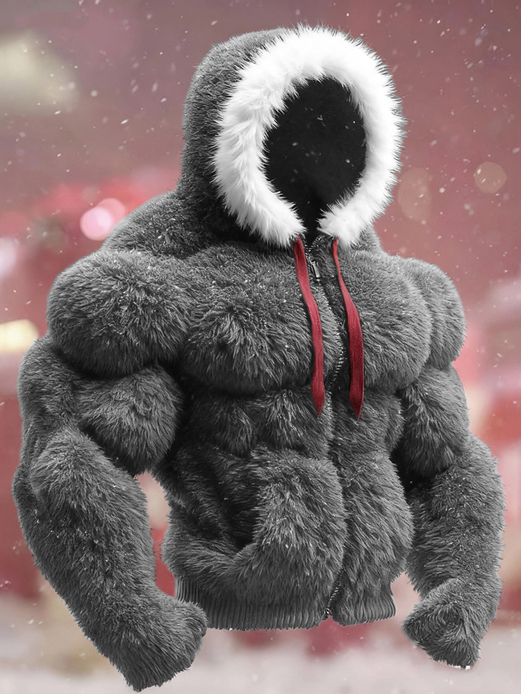 Men's Vintage Christmas Art Cozy Plush Zip-up Casual Hoodie