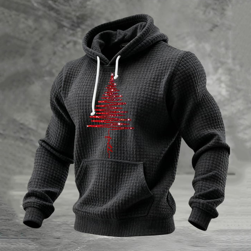 Red Christmas Tree Pattern Warm Men's Hoodie