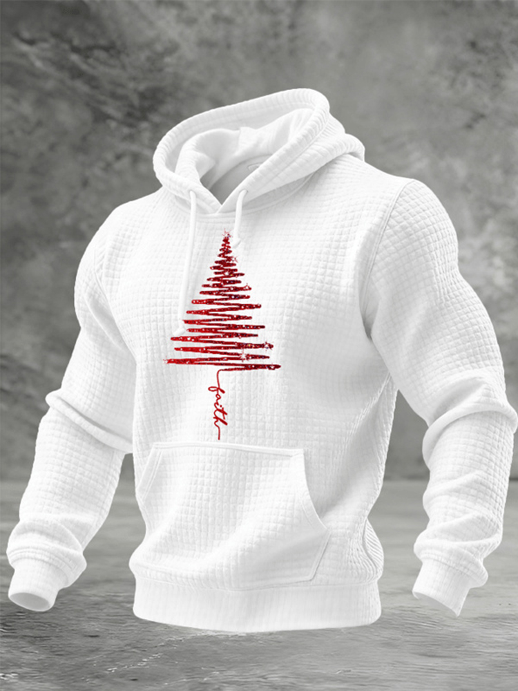 Red Christmas Tree Pattern Warm Men's Hoodie