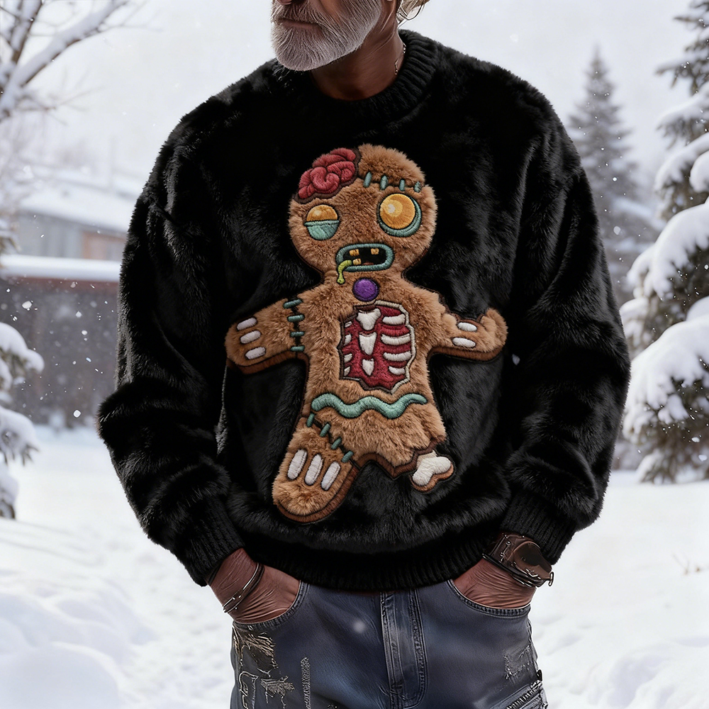 Men's Zombie Gingerbread Man Funny Christmas Cozy Plush Sweatshirt