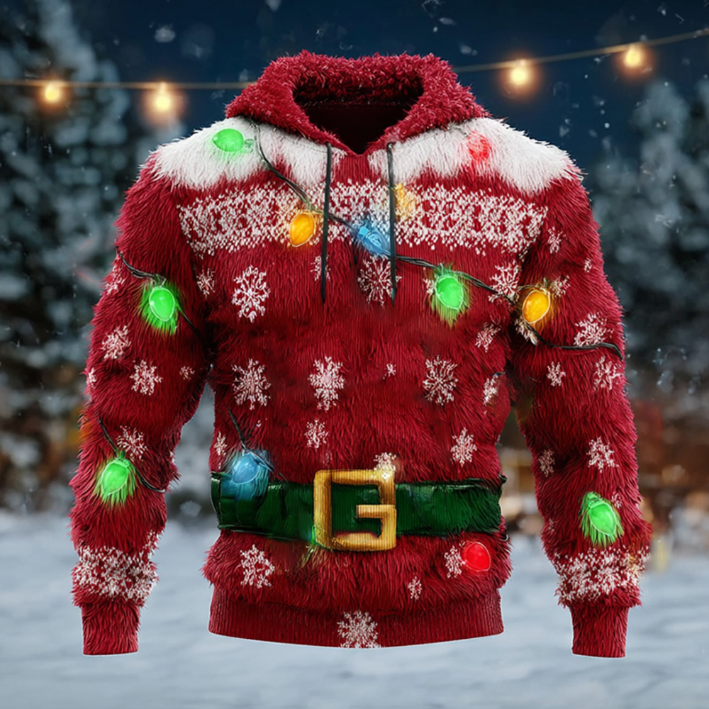 Christmas Snowflake And Colorful Lights Plush Warm Hoodie