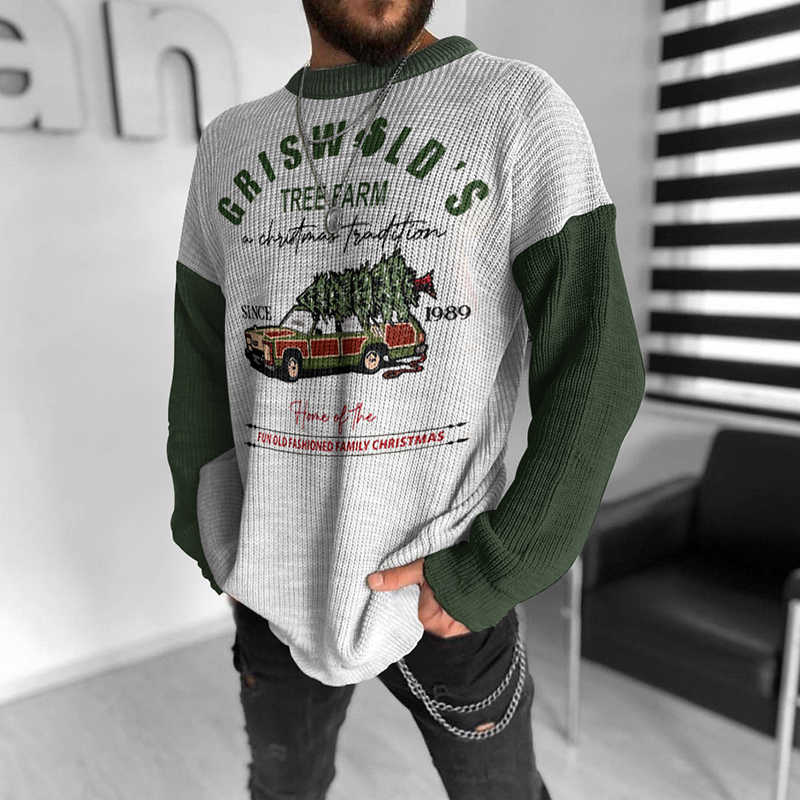 Color Block Christmas Tree Farm Knit Sweatshirt Sweater