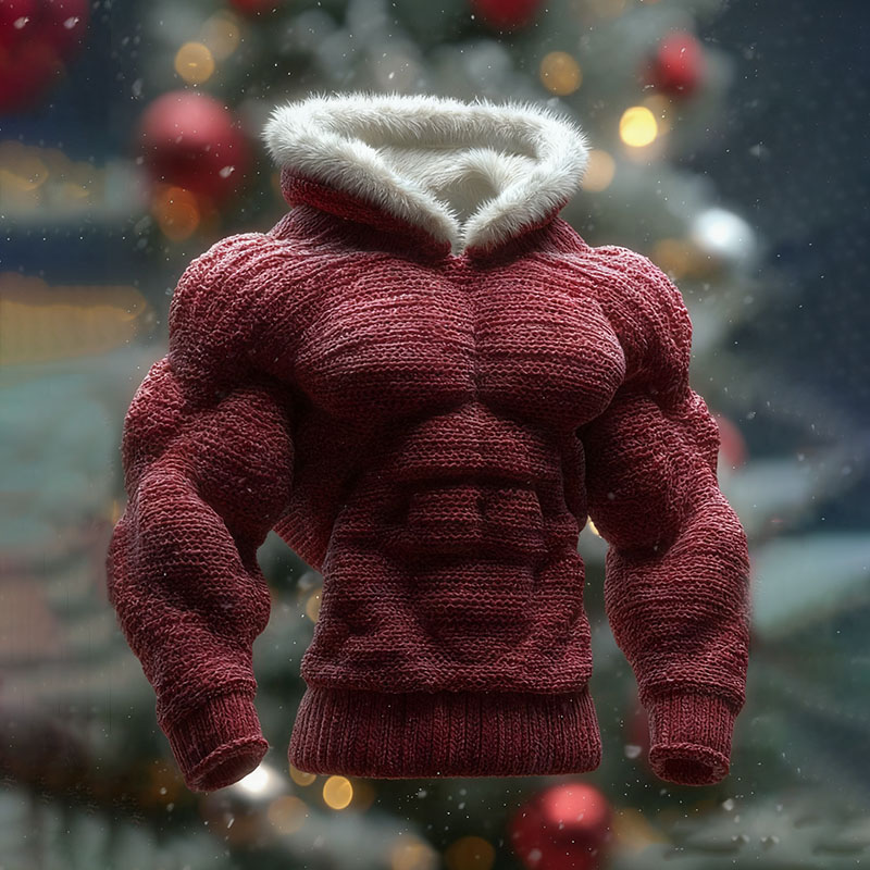 Men's Vintage Christmas Art Cozy Fur Collar Hoodie