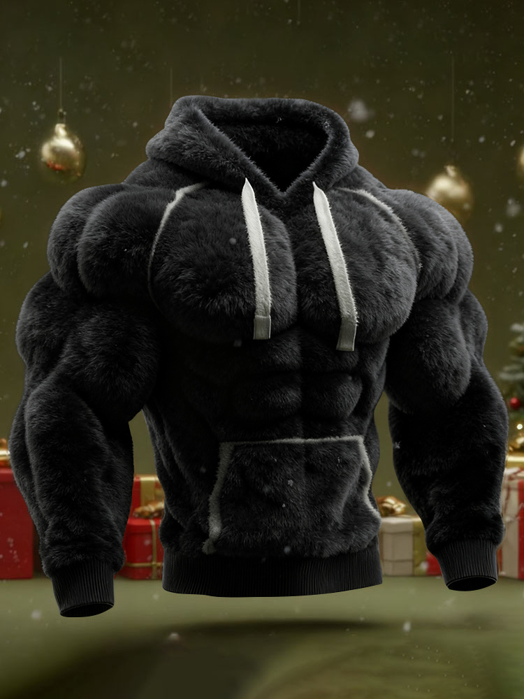 Men's Christmas Muscle Art Flannel Warm Hoodie