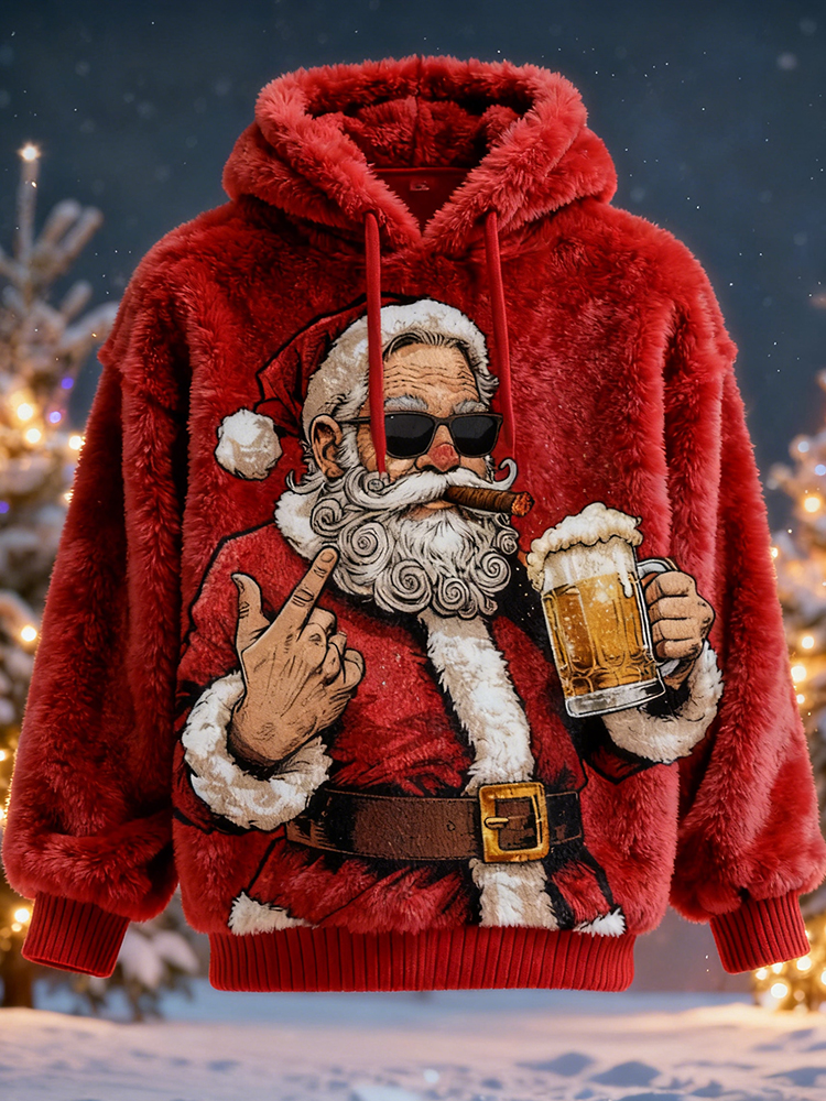 Men's Santa Claus Fun And Comfortable Plush Hoodie
