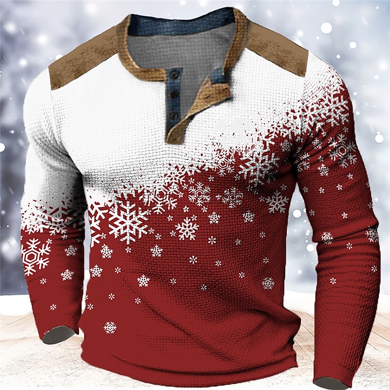 Men's Graphic Color Block Snowflake Print Long Sleeve T-Shirt