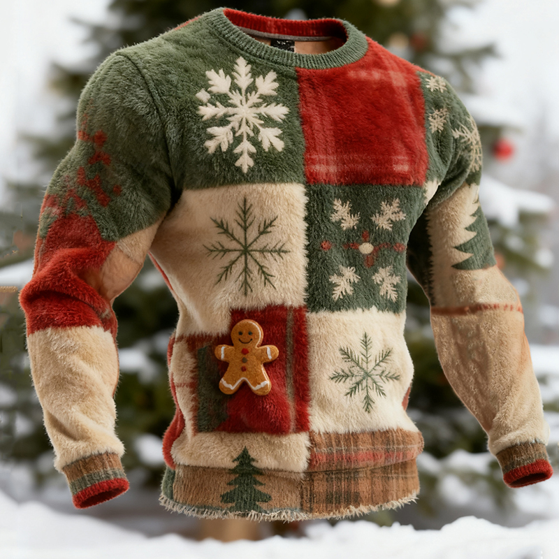 Men's Christmas Themed Plaid Print Flannel Sweatshirt