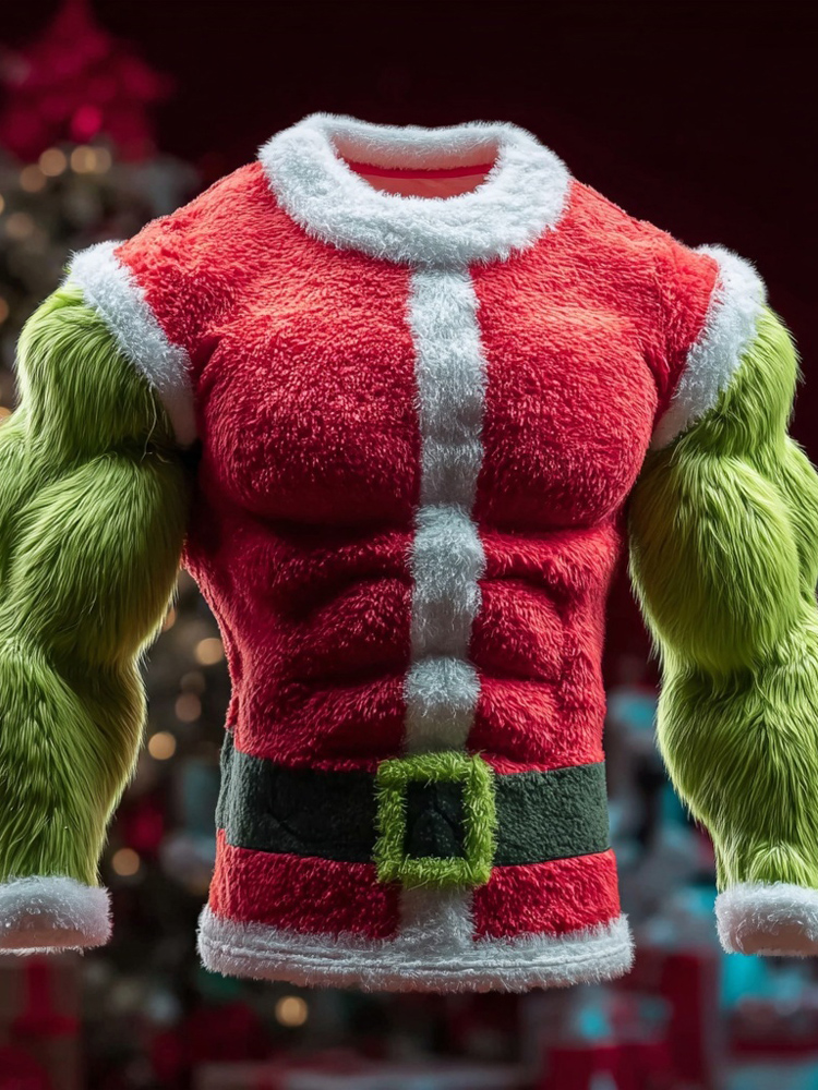 Men's Muscle Line Art Christmas Inspired Cozy Plush Sweatshirt