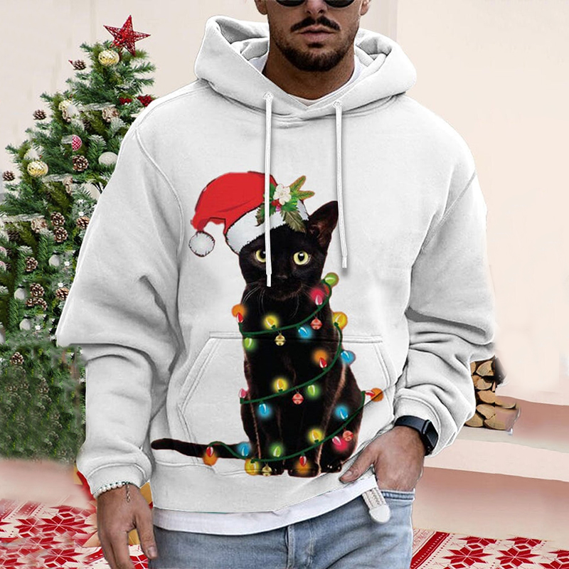 Christmas Kitten Lantern Print Hoodie