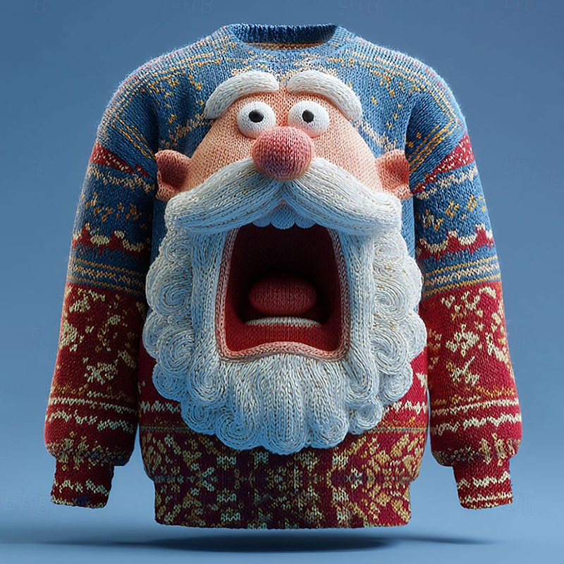 Men's Funny Santa Claus Head Christmas Ugly Sweater