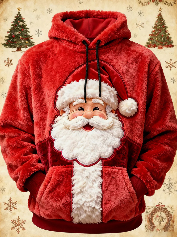 Men's Christmas Santa Claus Art Oversized Drop-shoulder Hoodie With Pockets