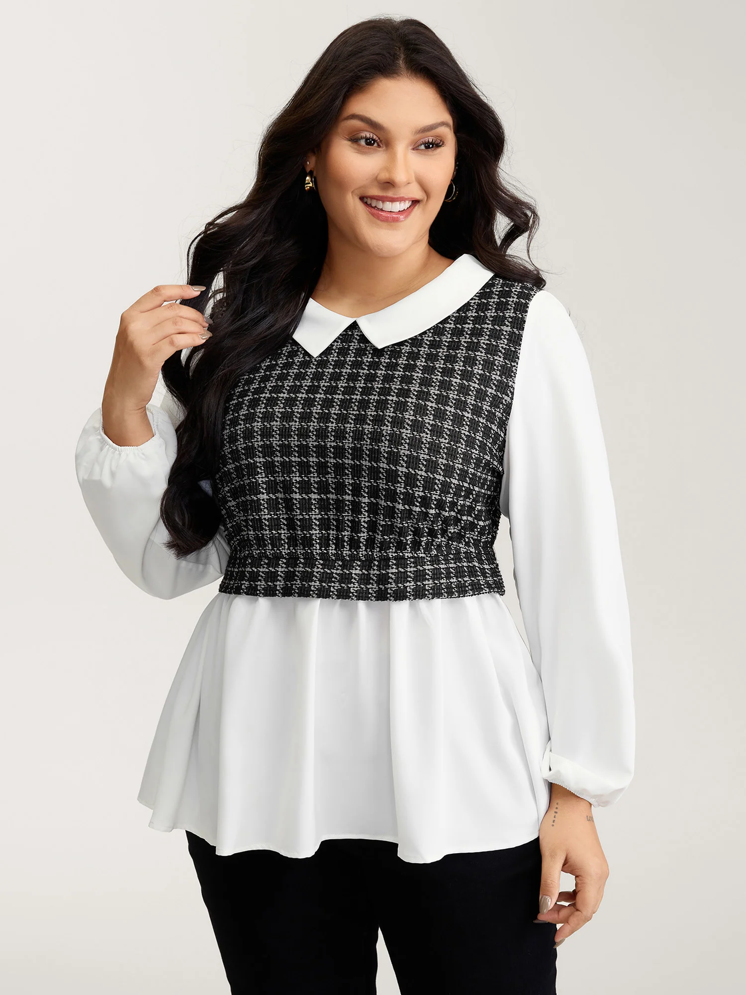 Houndstooth Pattern Color Contrast Blouse