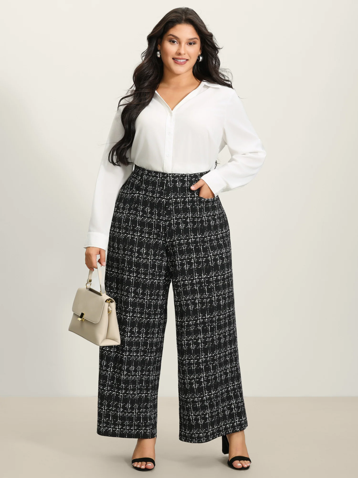 Tweed Texture Wide-Leg Pants