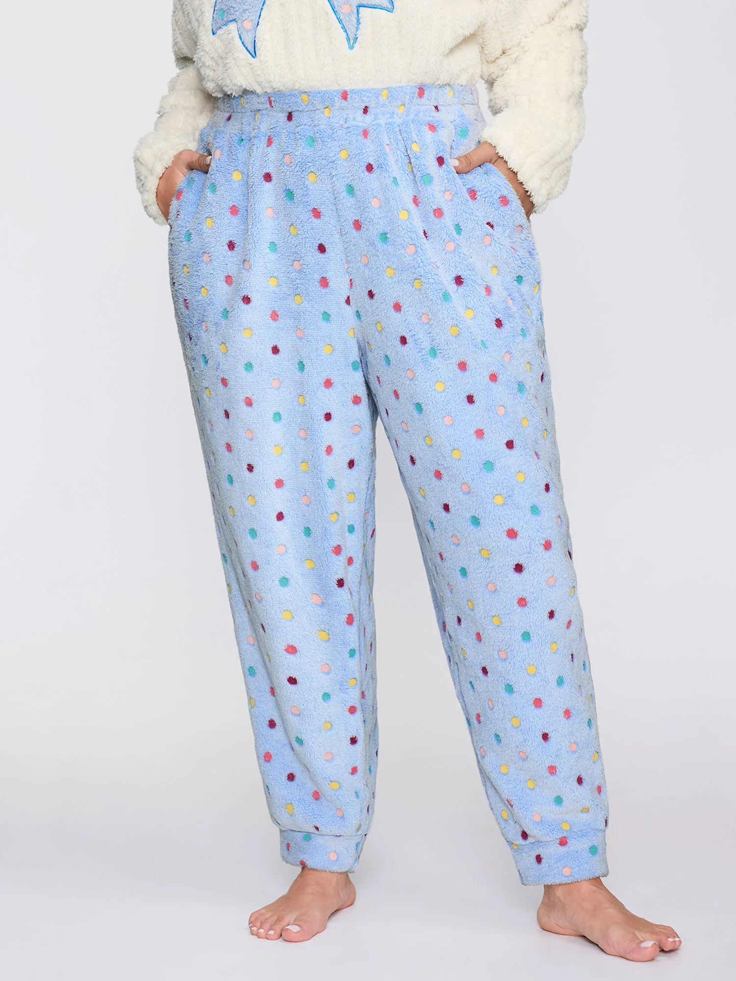 Fluffy Textured Polka Dots Lounge Bottoms