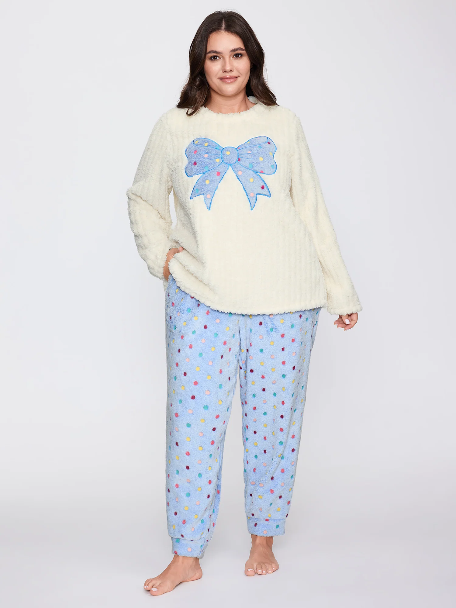 Fluffy Textured Polka Dots Lounge Bottoms