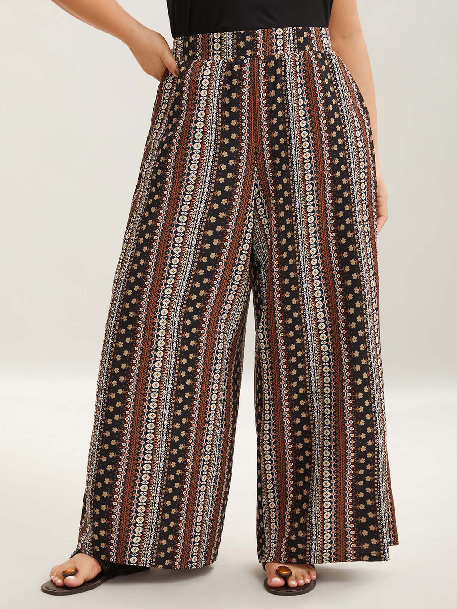 Boho Geometric Pattern Wide-Leg Pants