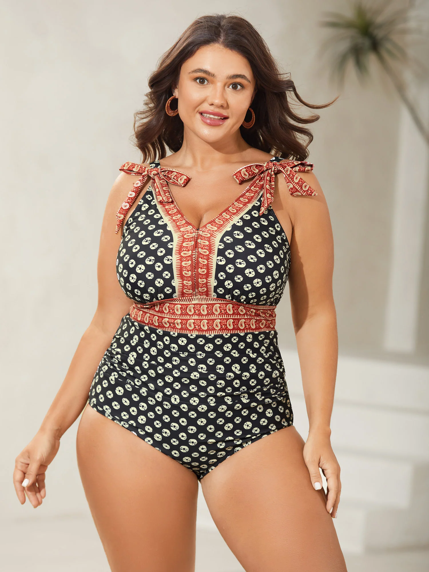 Bandana Print Two Tone Knotted One Piece Swimsuit