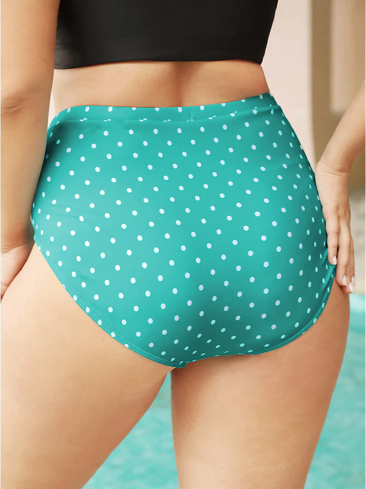 Polka Dot Ruched Detail Patchwork Bikini Bottom