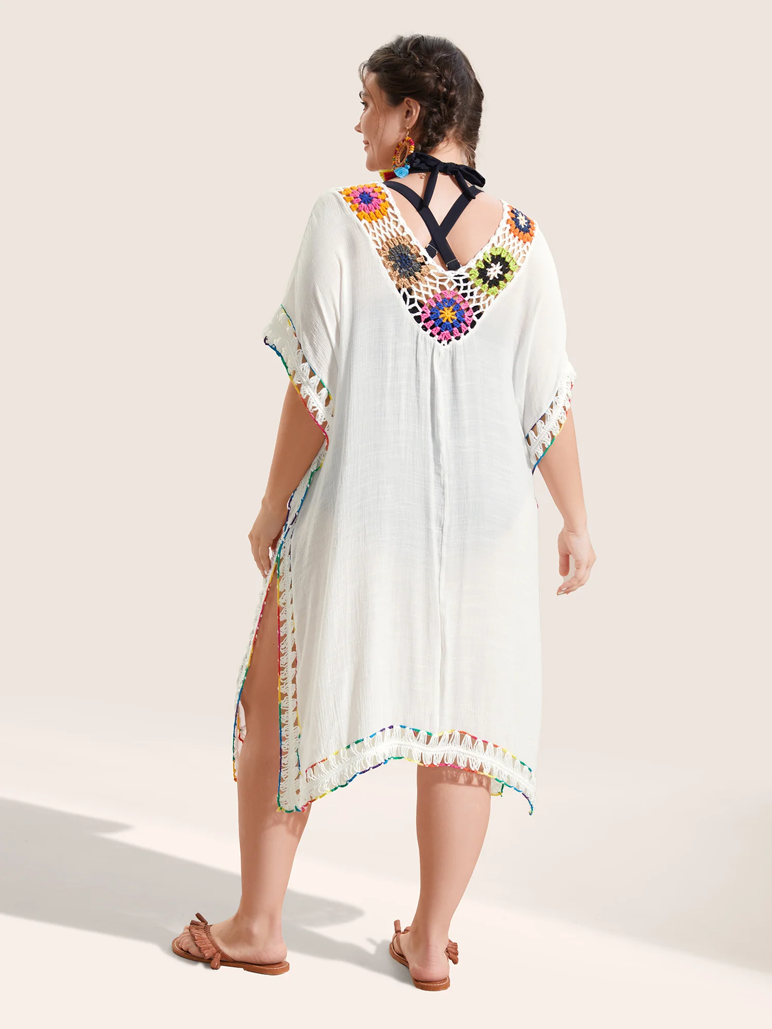 Colored Crochet Slit Hem Swim Cover Up