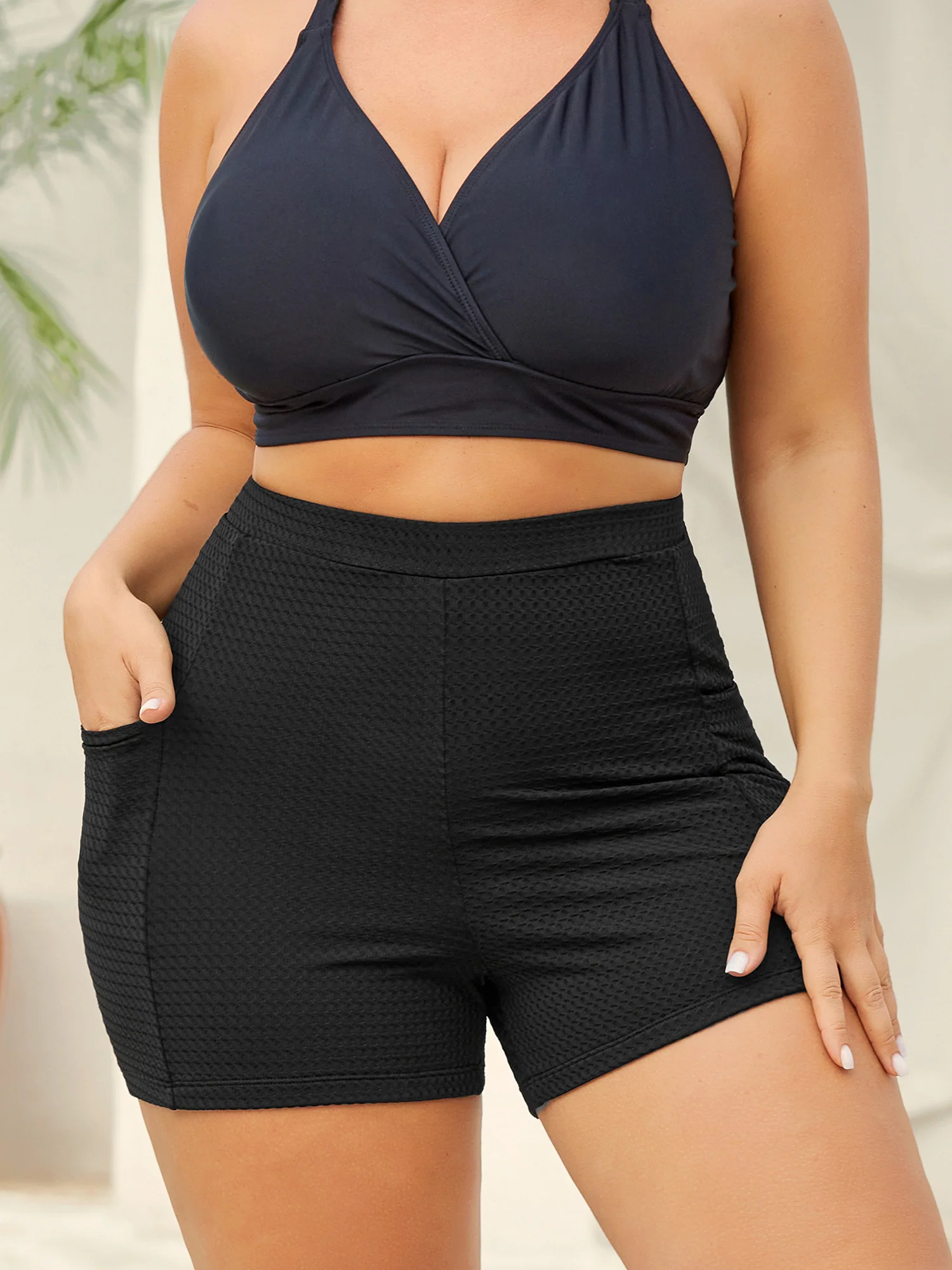 Textured Tight-Fit Pockets Swim Bottoms