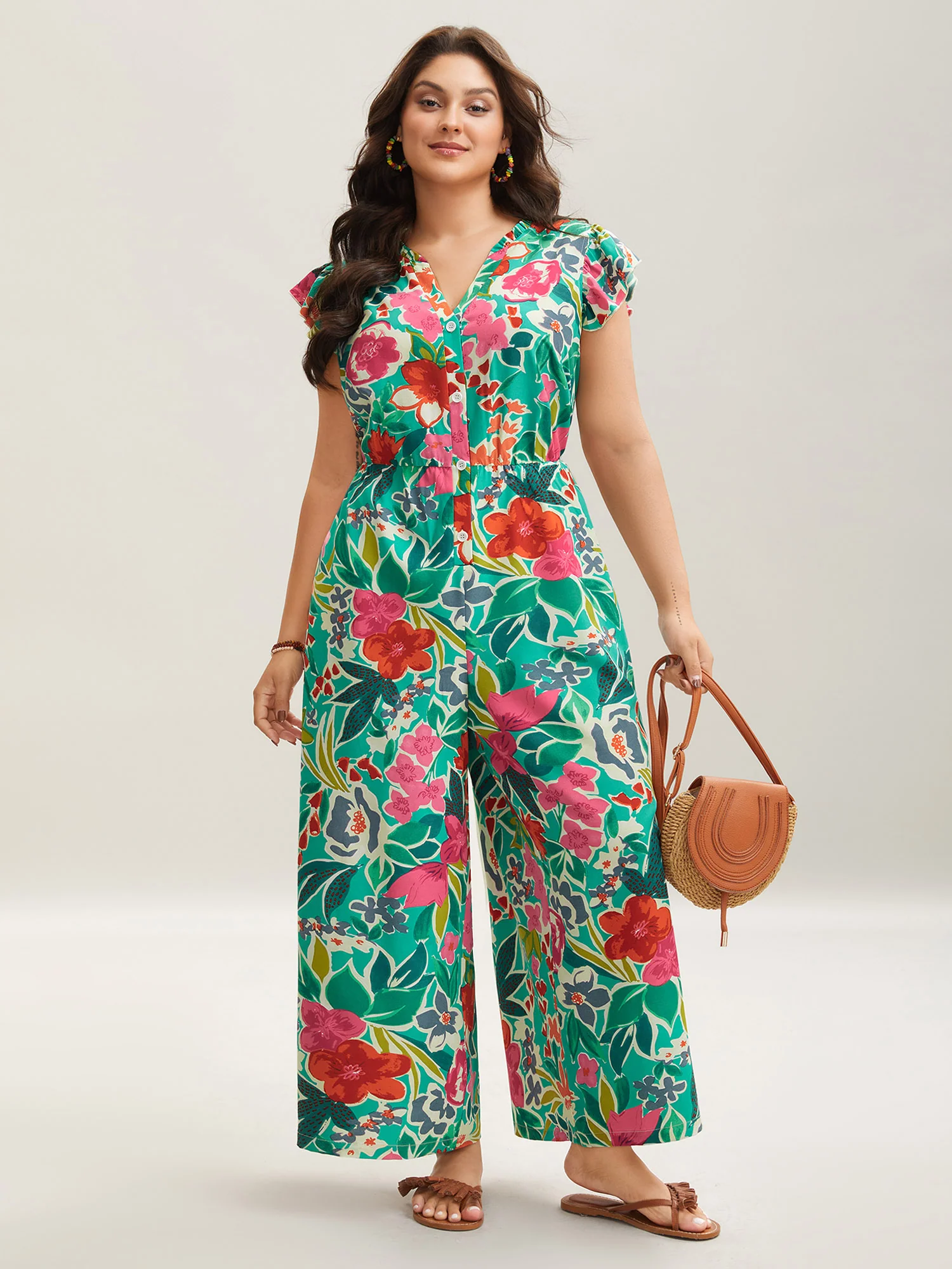 Sunkissed Floral Print Button Wide-Leg Jumpsuit