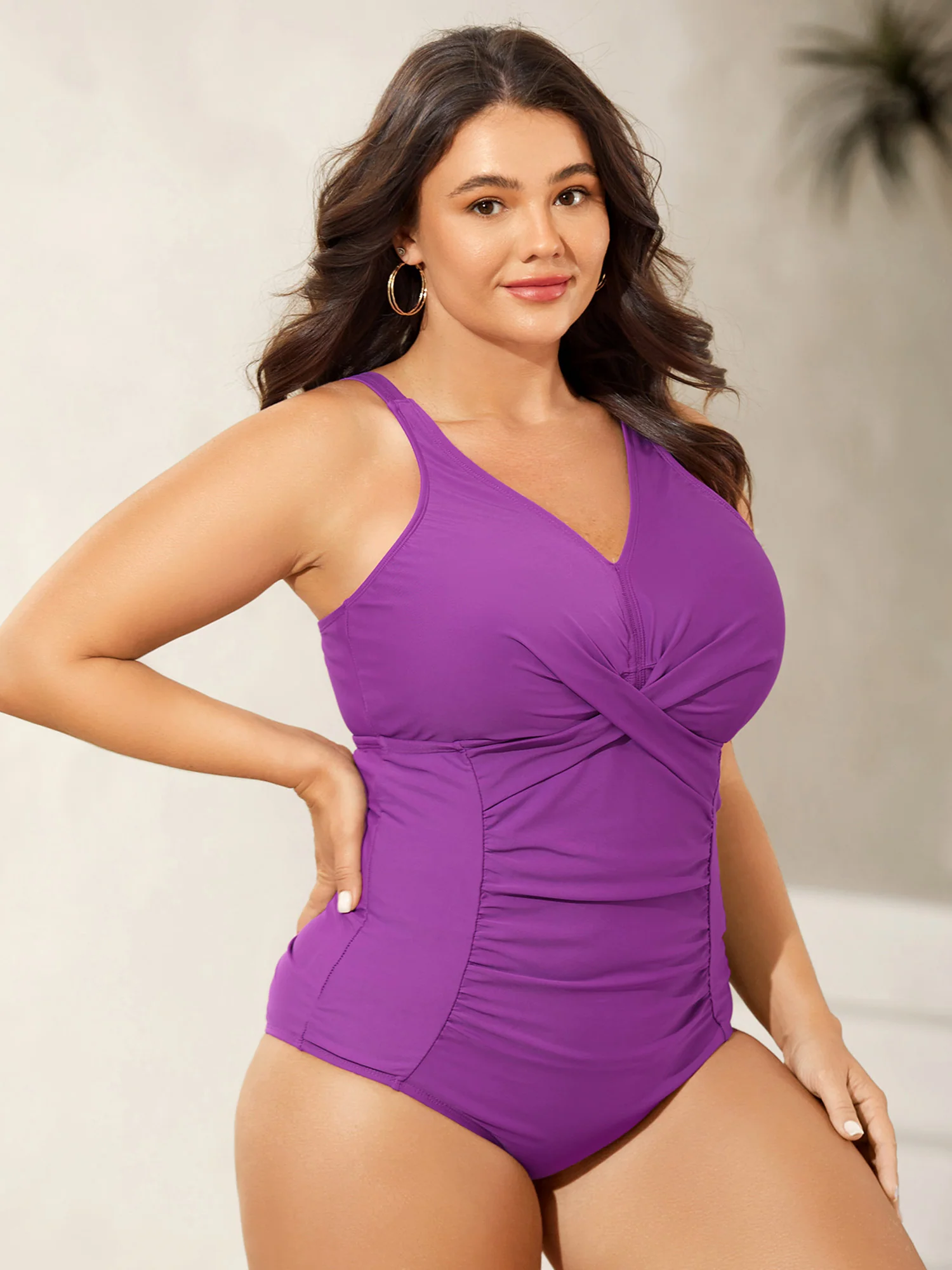 Twist Front Ruched One-Piece Swimsuit