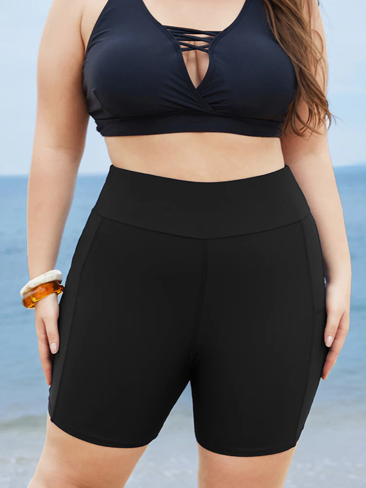 Solid Wideband Waist Swim Shorts