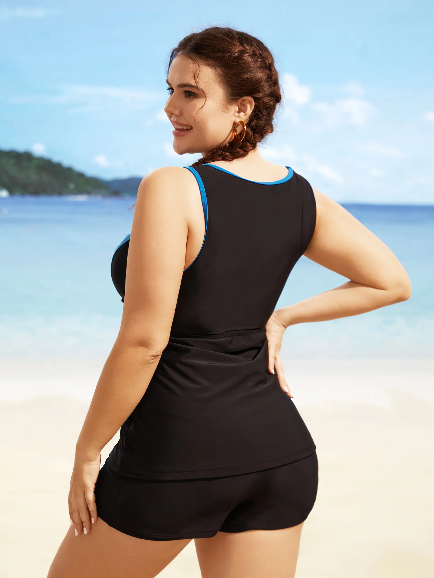 Contrast Patchwork Gathered Half Zip Swim Top