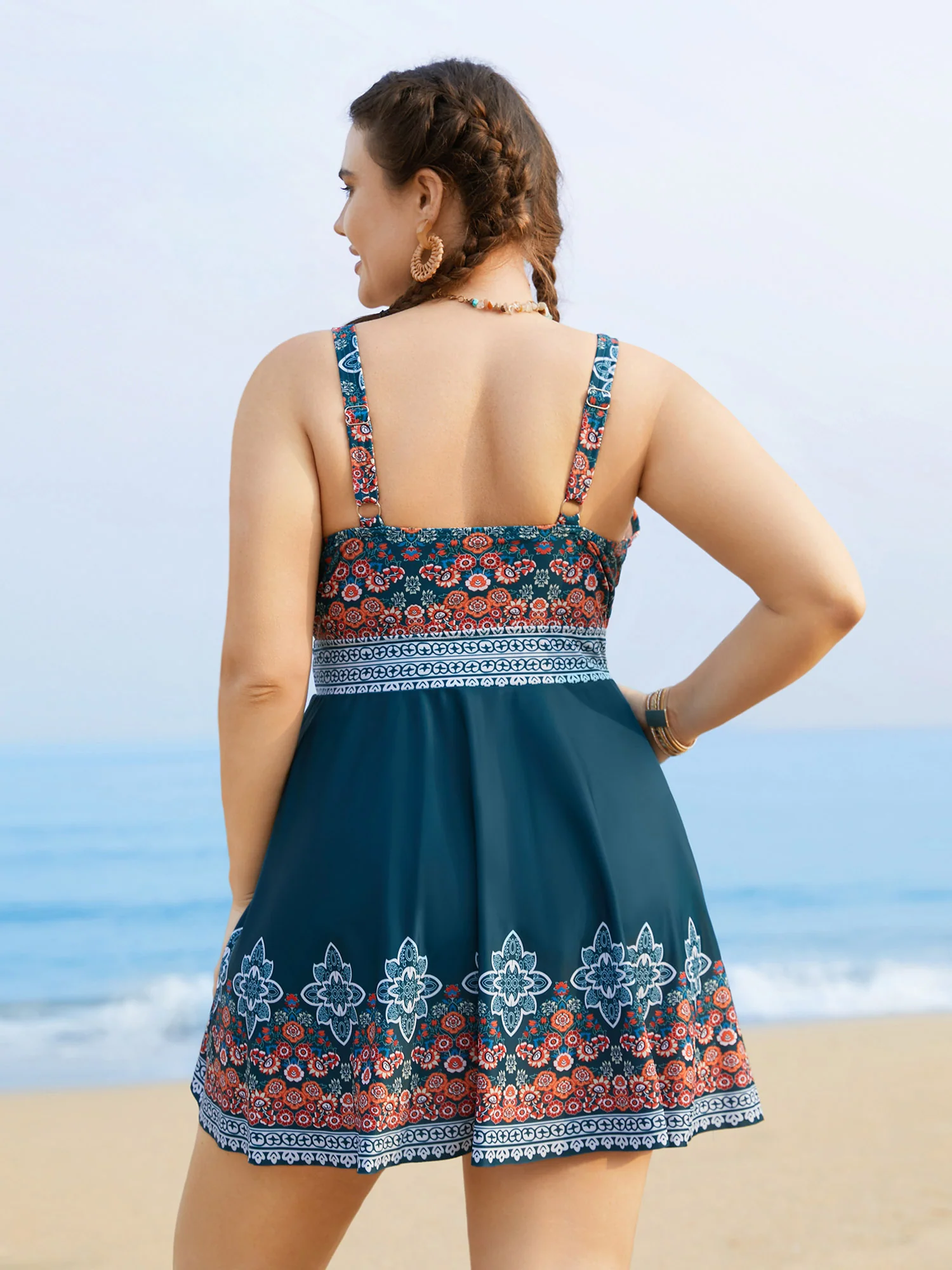 Boho Print Surplice Neck Adjustable Swim Dress